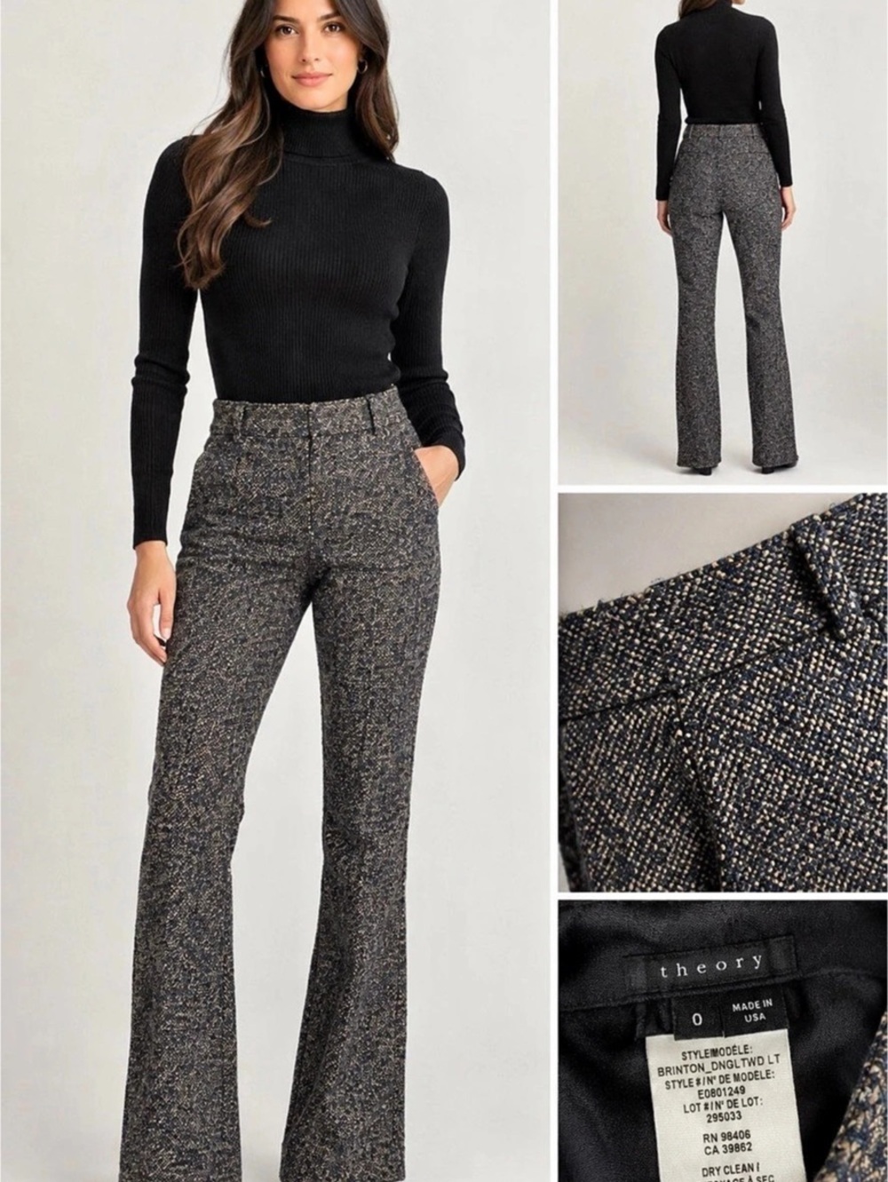 Theory Brinton Flare Pants in Black & Gray Size 0 Like New